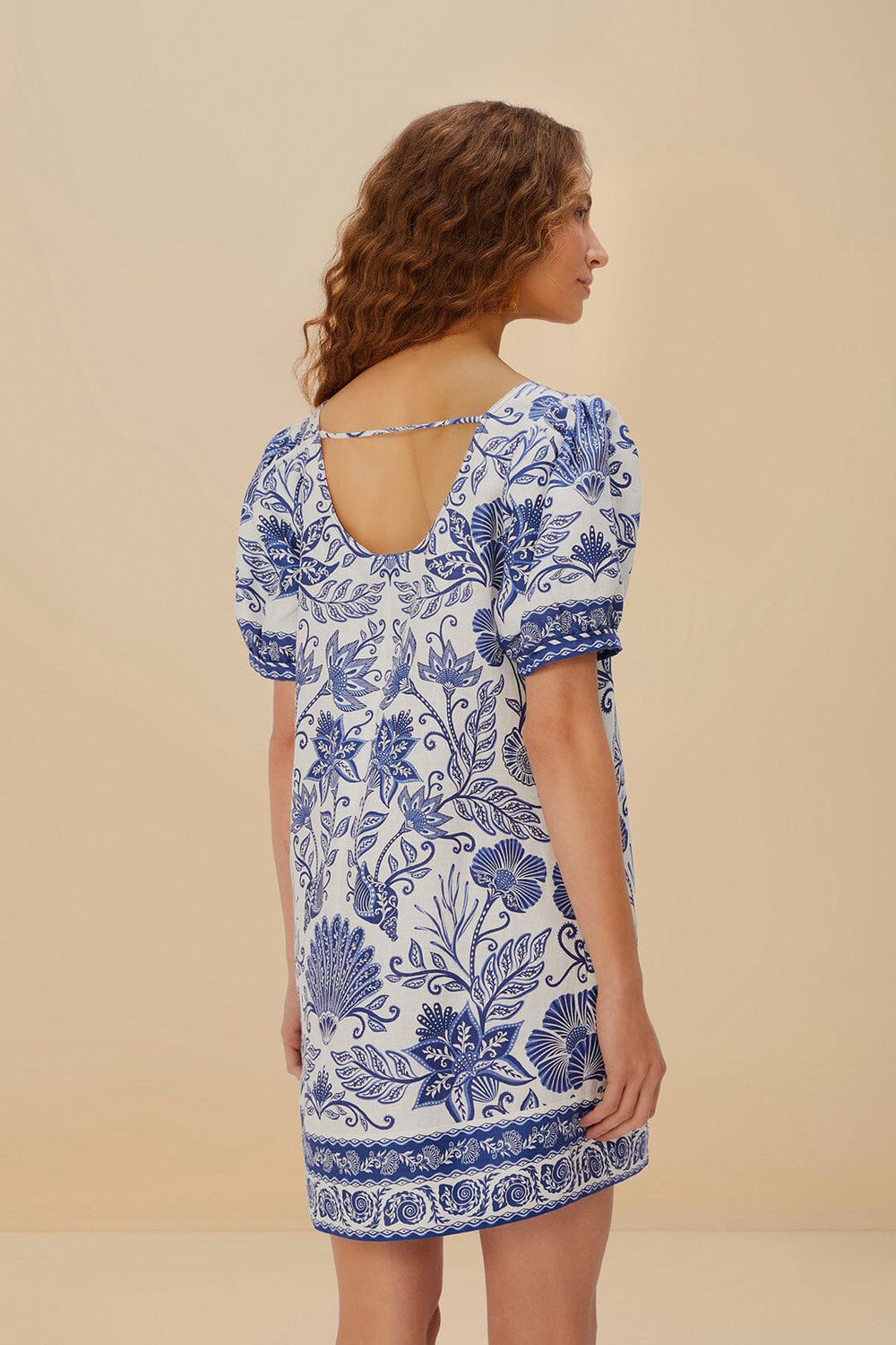 Off-White Shell Garden Euroflax™ Premium Linen Mini Dress | FARM Rio Women