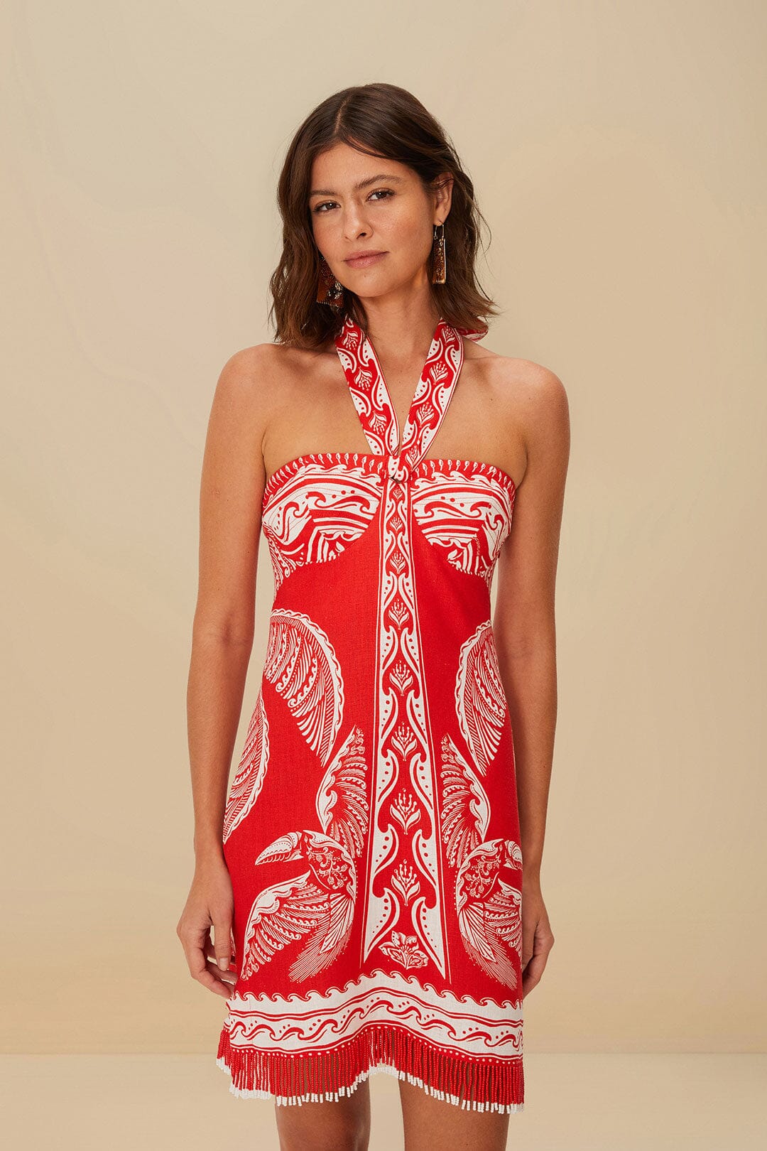 Red Majestic Coconut Tree Euroflax™ Premium Linen Mini Dress | FARM Rio Women