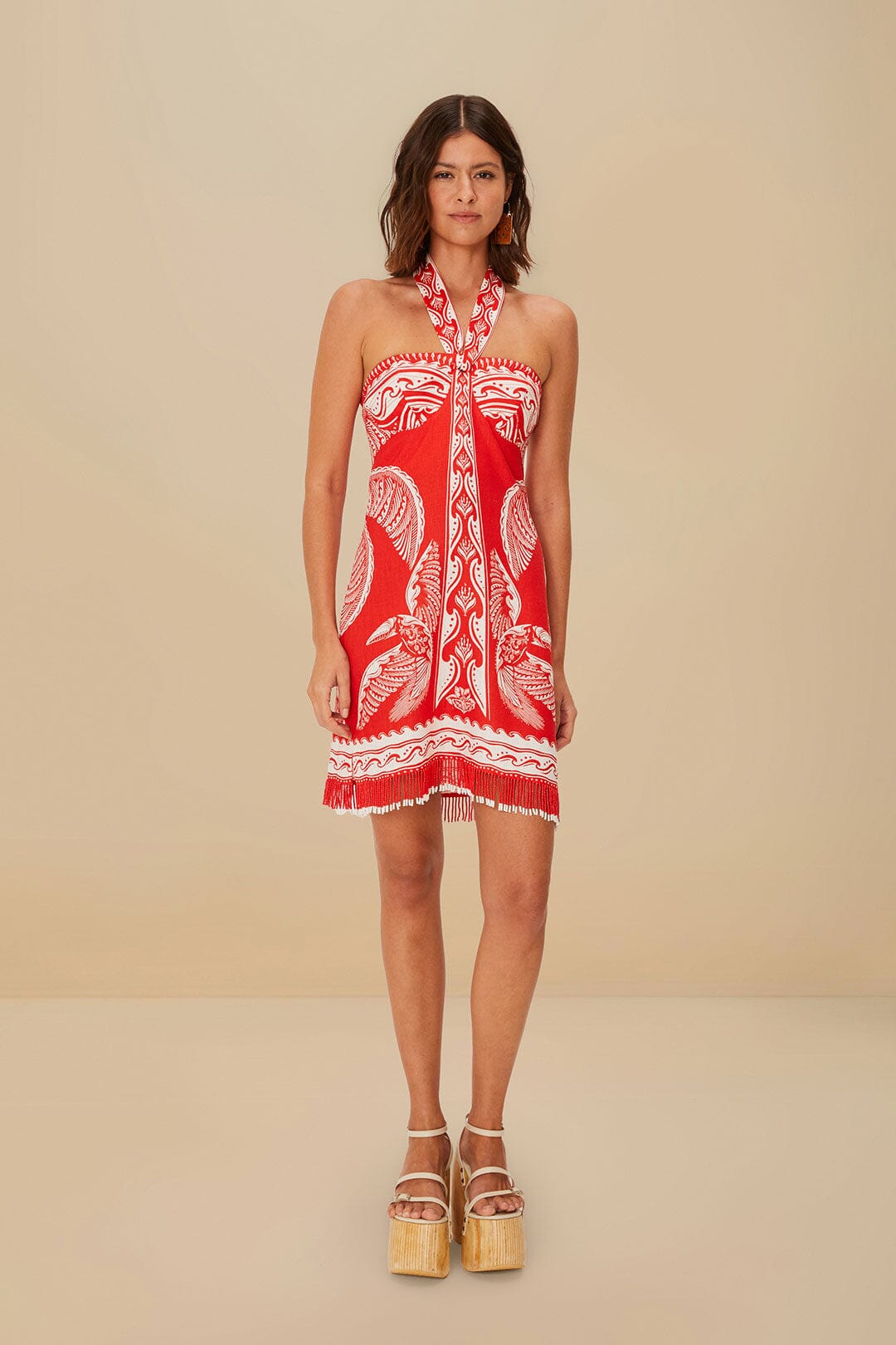 Red Majestic Coconut Tree Euroflax™ Premium Linen Mini Dress | FARM Rio Women