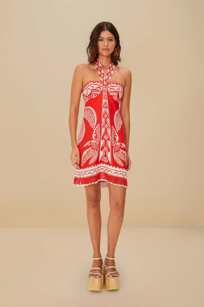 Red Majestic Coconut Tree Euroflax™ Premium Linen Mini Dress | FARM Rio Women