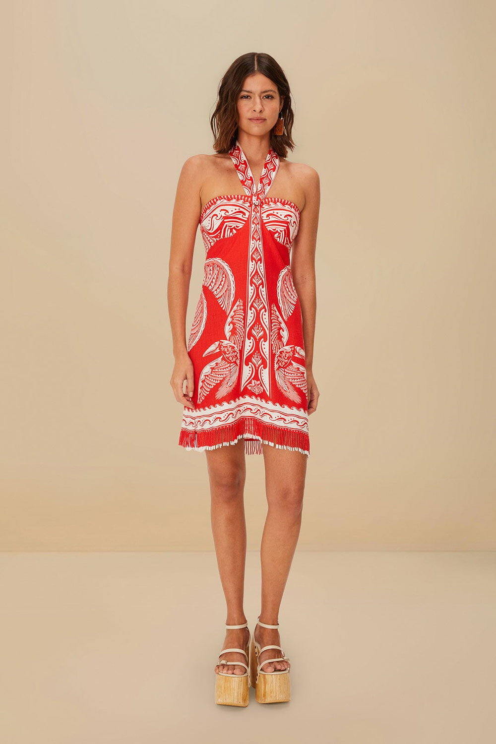 Red Majestic Coconut Tree Euroflax™ Premium Linen Mini Dress | FARM Rio Women