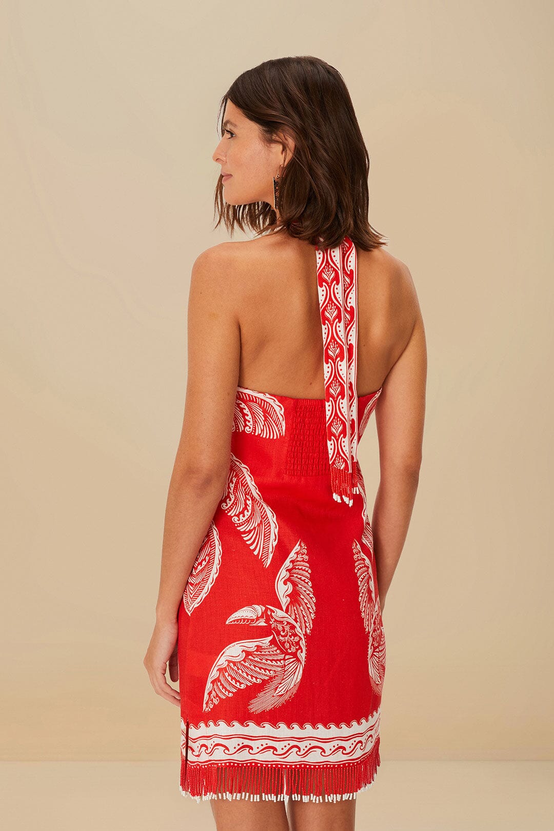 Red Majestic Coconut Tree Euroflax™ Premium Linen Mini Dress | FARM Rio Women