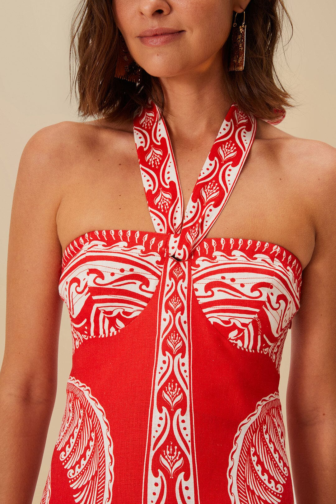 Red Majestic Coconut Tree Euroflax™ Premium Linen Mini Dress | FARM Rio Women