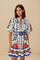 Off-White Flower Tapestry Mini Dress | FARM Rio Women