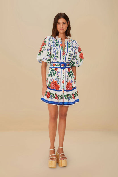 Off-White Flower Tapestry Mini Dress | FARM Rio Women