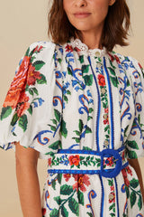Off-White Flower Tapestry Mini Dress | FARM Rio Women