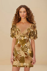 Sand Shell Mix LENZING™ ECOVERO™ Viscose Mini Dress | FARM Rio Women