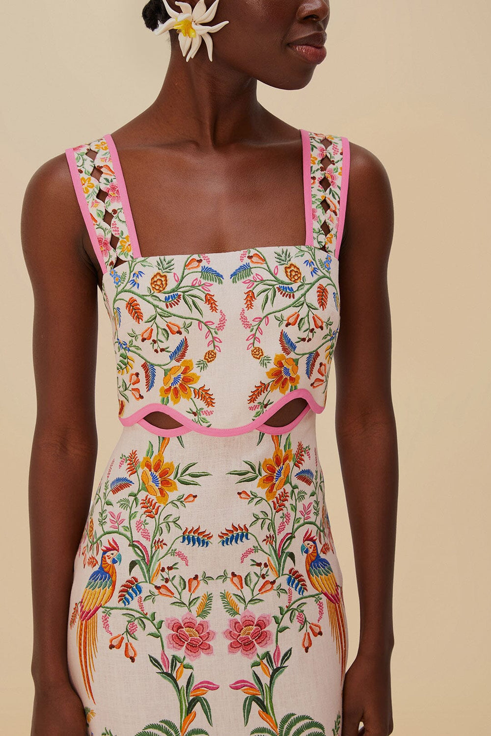 Pink Delicate Forest Euroflax™ Premium Linen Mini Dress | FARM Rio Women