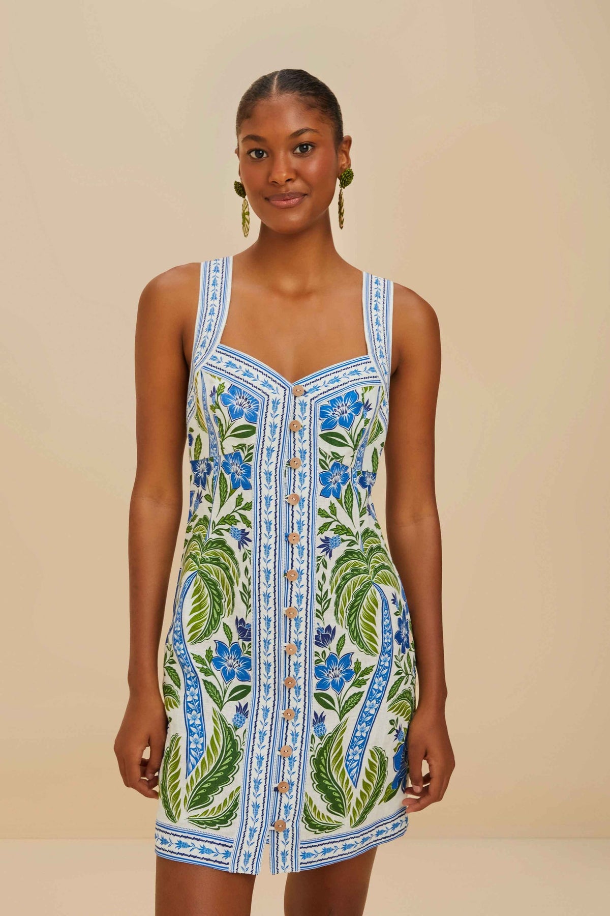 Off-White Tropicance Porcelain Garden Euroflax™ Premium Linen Mini Dre | FARM Rio Women