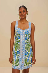 Off-White Tropicance Porcelain Garden Euroflax™ Premium Linen Mini Dre | FARM Rio Women