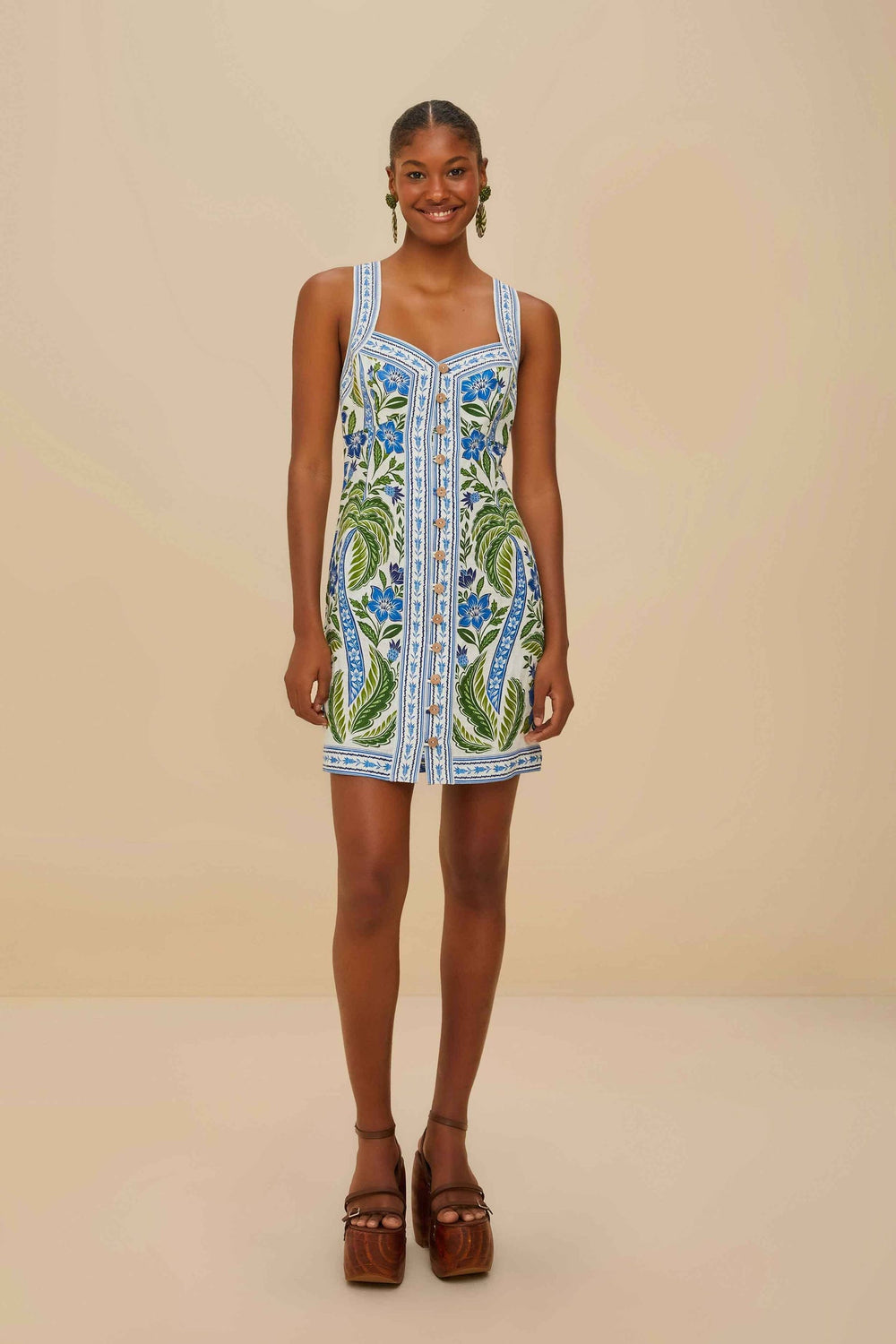 Off-White Tropicance Porcelain Garden Euroflax™ Premium Linen Mini Dre | FARM Rio Women