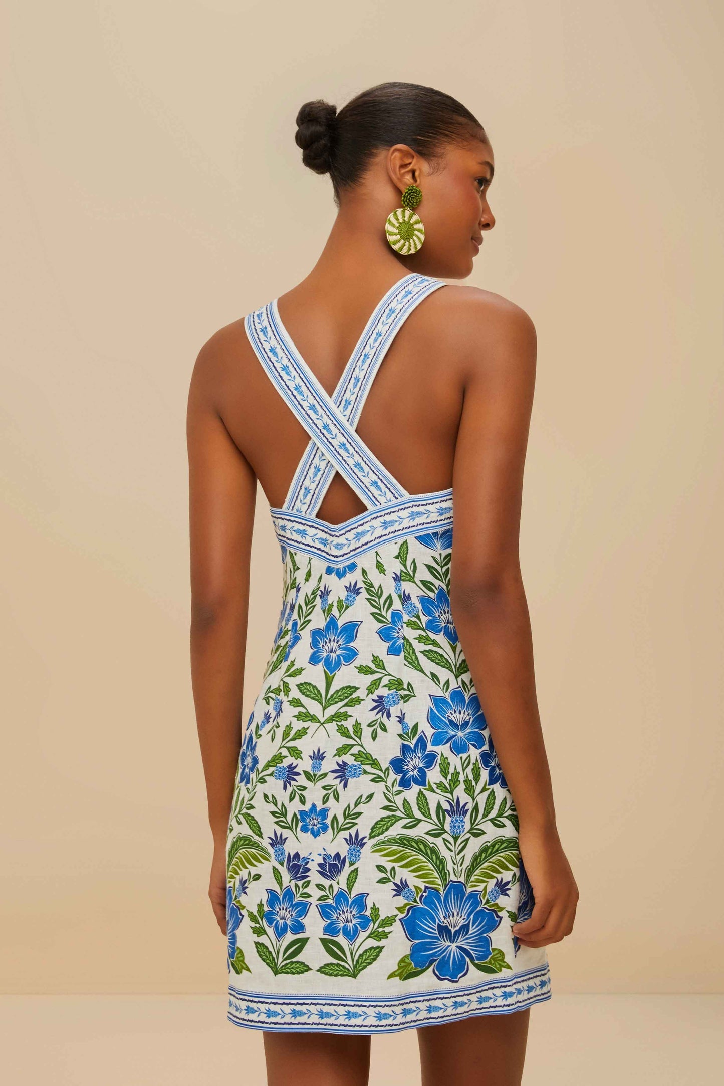 Off-White Tropicance Porcelain Garden Euroflax™ Premium Linen Mini Dre | FARM Rio Women
