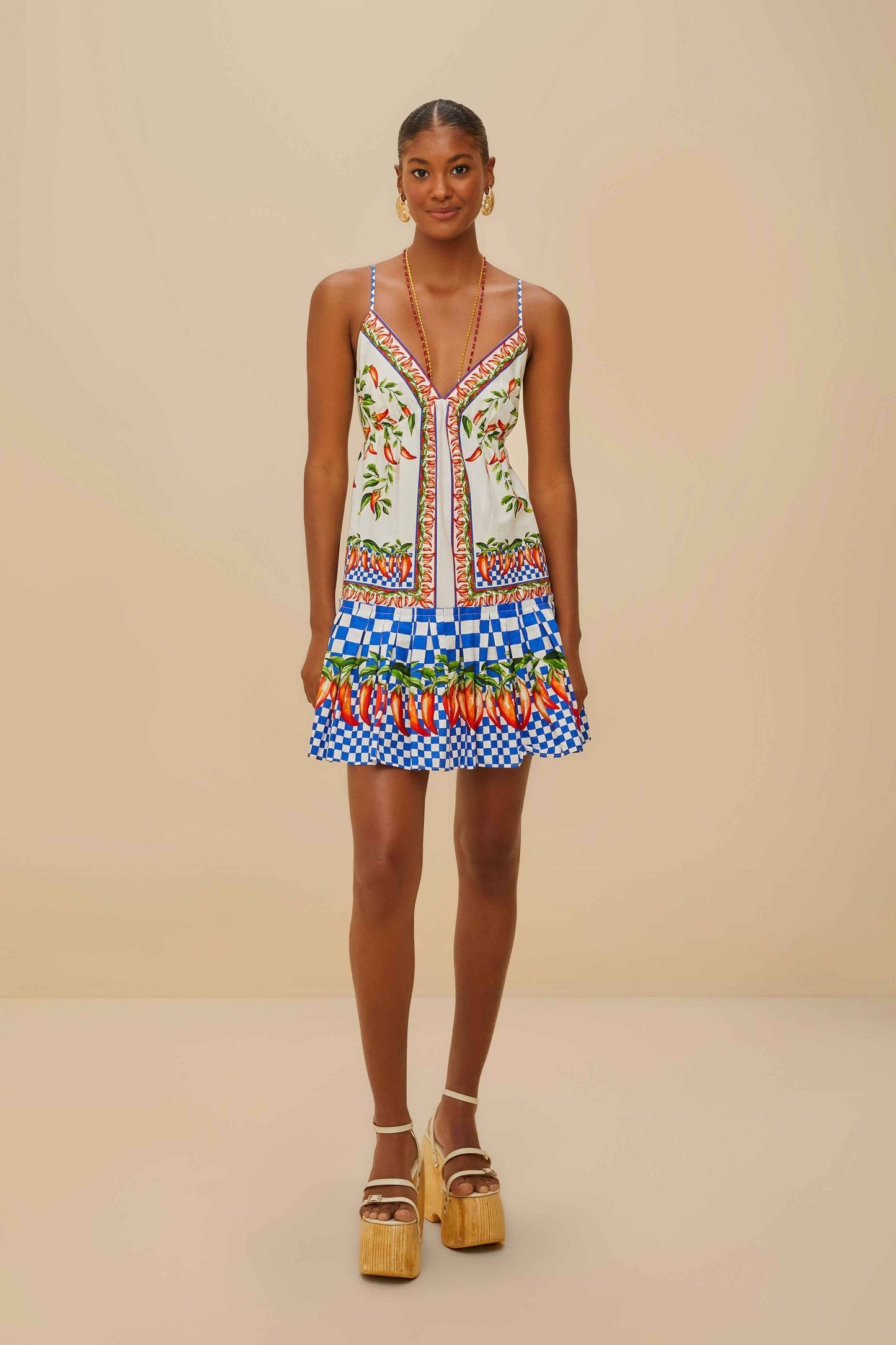 Off-White Picnic Peppers Ainika Organic Cotton Mini Dress | FARM Rio Women