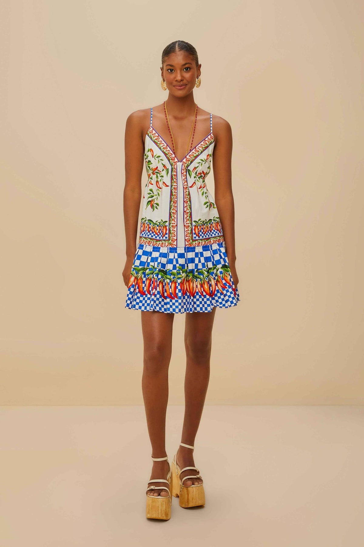 Off-White Picnic Peppers Ainika Organic Cotton Mini Dress | FARM Rio Women