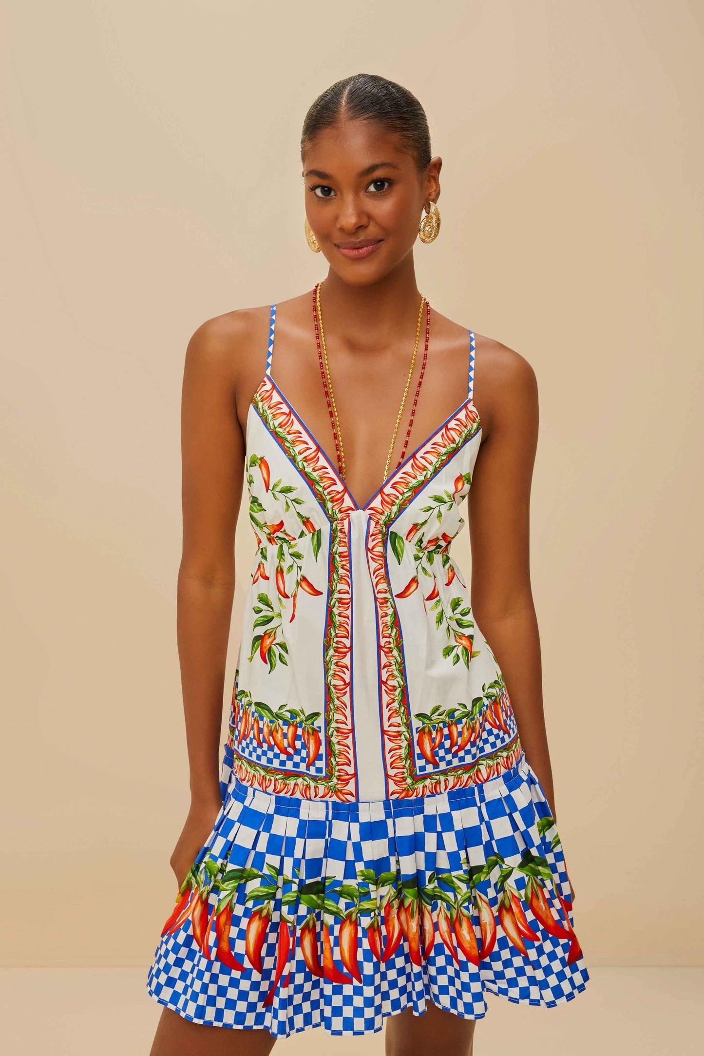 Off-White Picnic Peppers Ainika Organic Cotton Mini Dress | FARM Rio Women