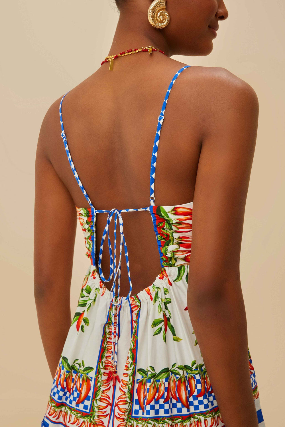 Off-White Picnic Peppers Ainika Organic Cotton Mini Dress | FARM Rio Women