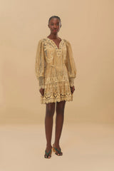 Sand Tropical Flight Guipure Mini Dress | FARM Rio Women
