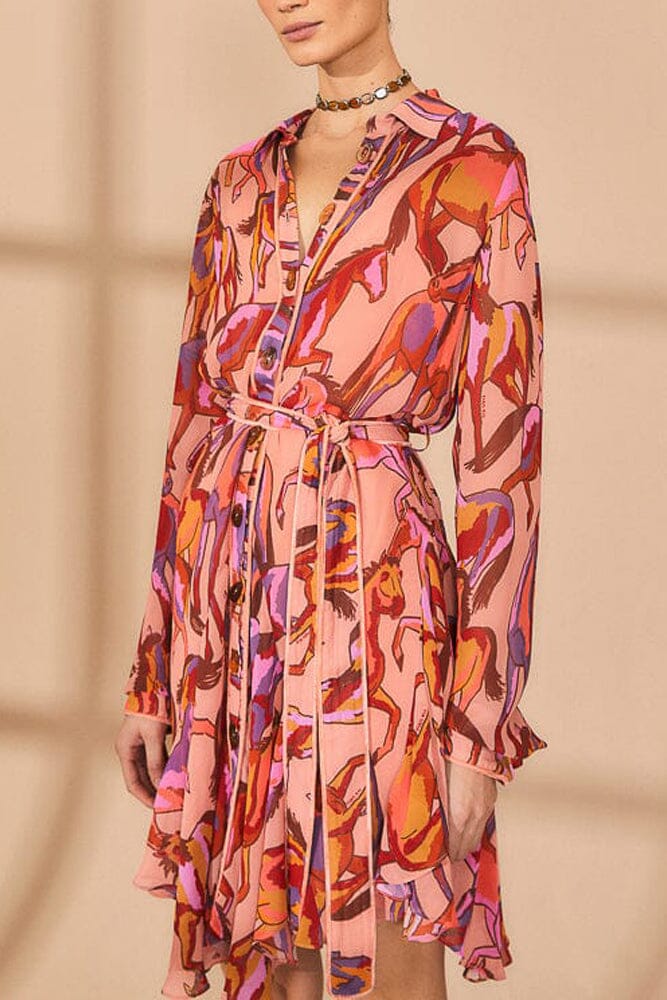 Rose Wild Horses Long Sleeve Mini Dress | FARM Rio Women