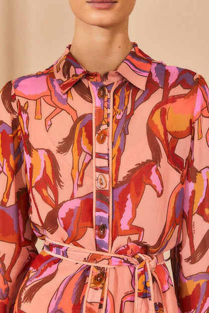 Rose Wild Horses Long Sleeve Mini Dress | FARM Rio Women