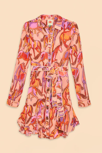 Rose Wild Horses Long Sleeve Mini Dress | FARM Rio Women