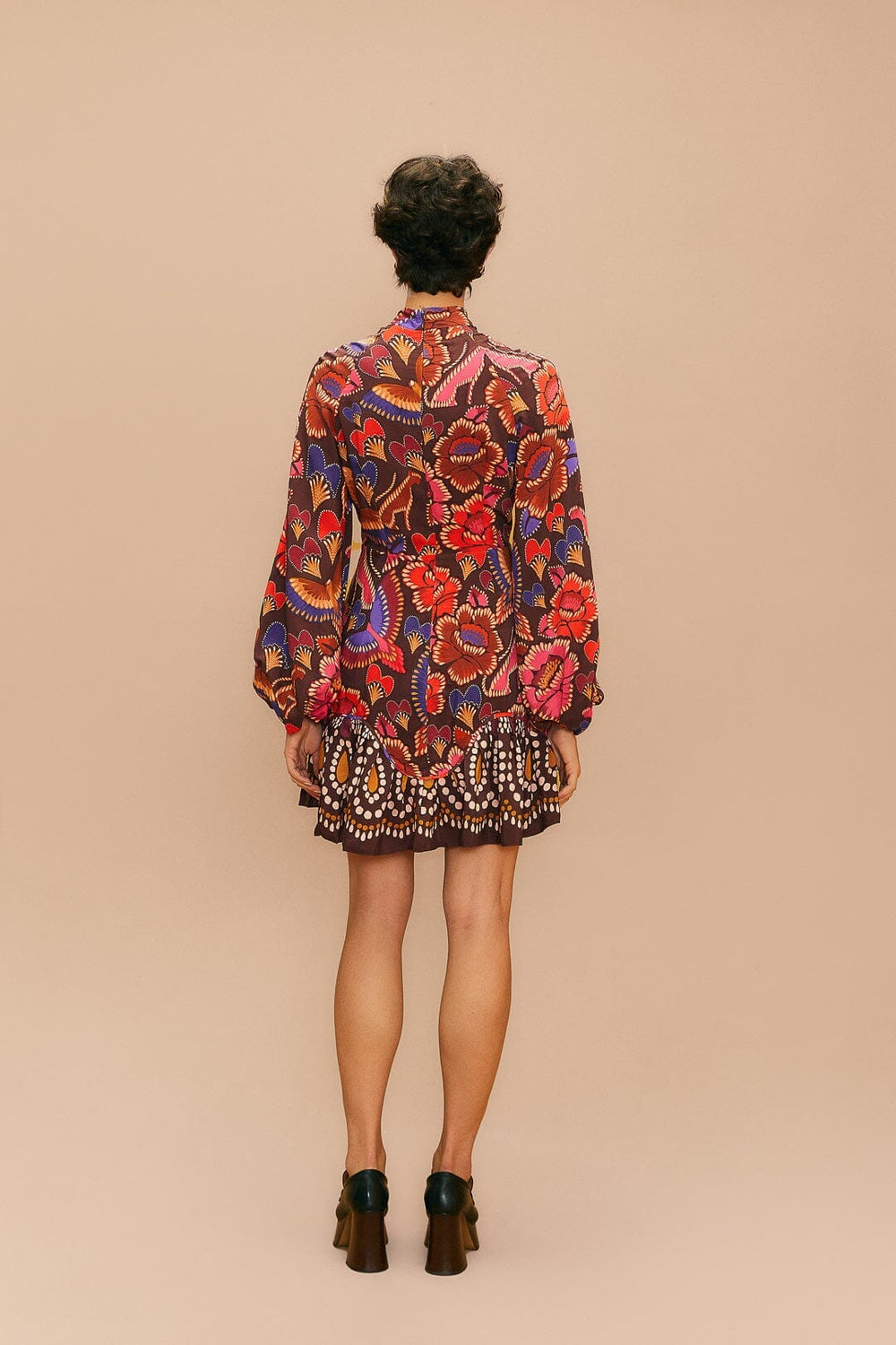 Brown Bright Flora Long Sleeve Mini Dress | FARM Rio Women