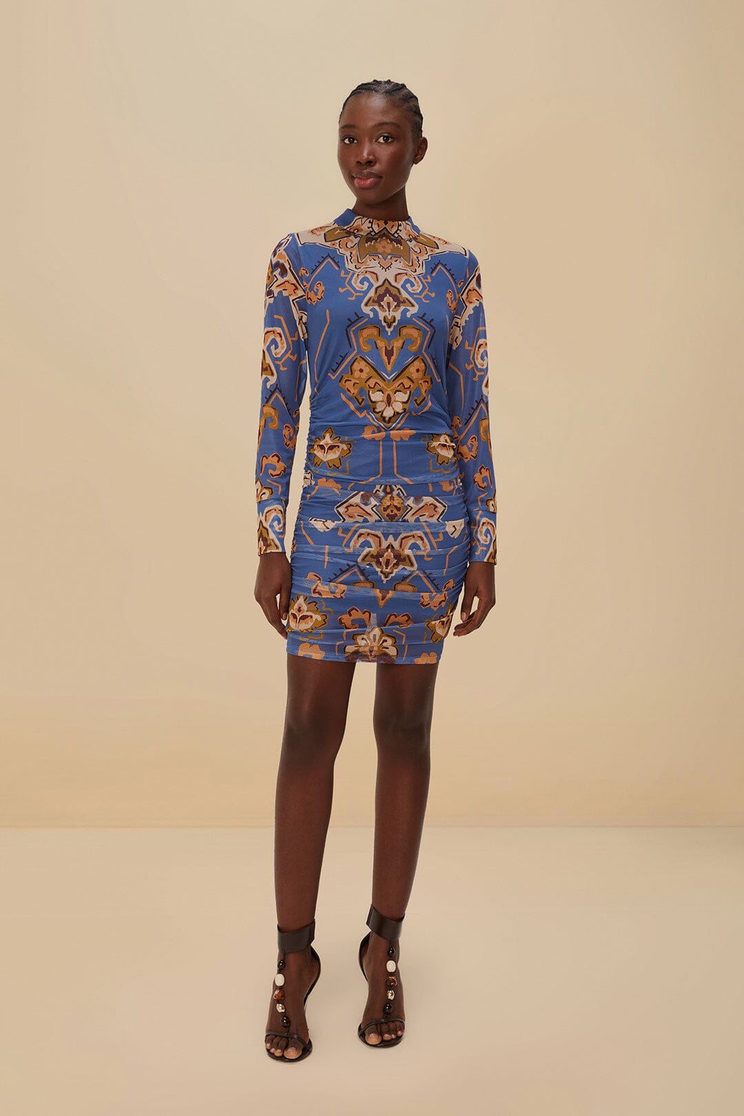 Blue Ornament Floral Tulle Mini Dress | FARM Rio Women