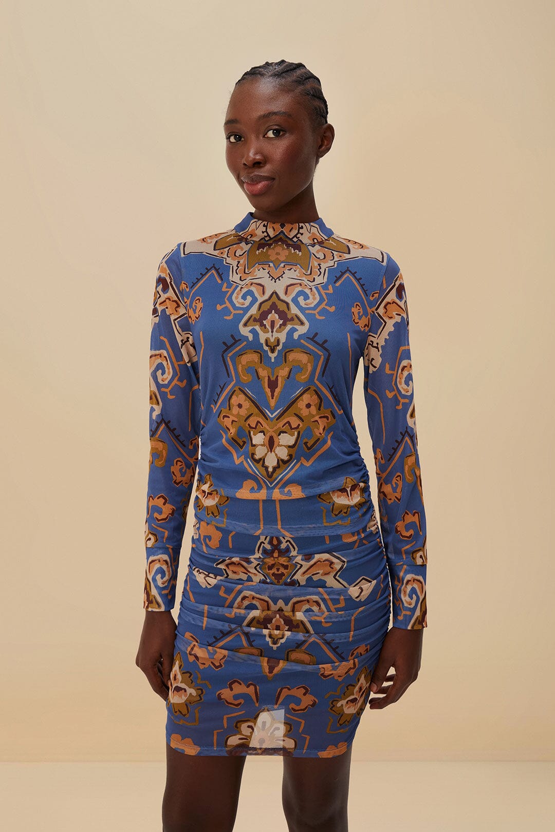 Blue Ornament Floral Tulle Mini Dress | FARM Rio Women