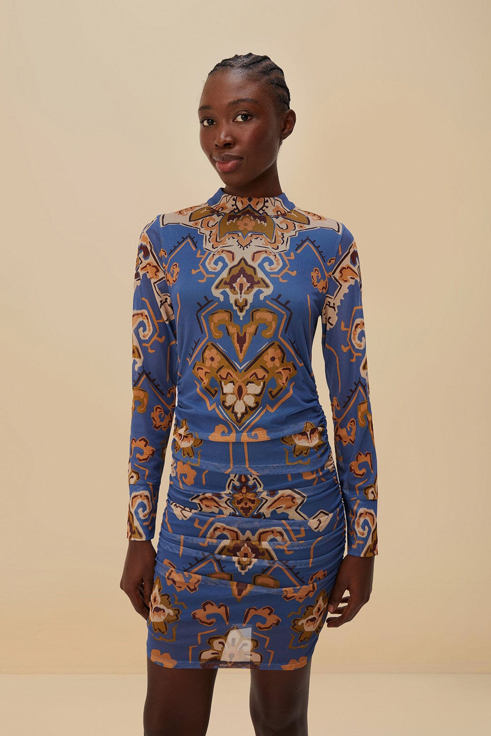 Blue Ornament Floral Tulle Mini Dress | FARM Rio Women