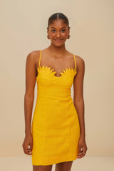 Yellow Sunrise Cup Euroflax™ Premium Linen Mini Dress | FARM Rio Women