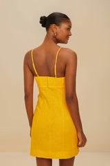 Yellow Sunrise Cup Euroflax™ Premium Linen Mini Dress | FARM Rio Women