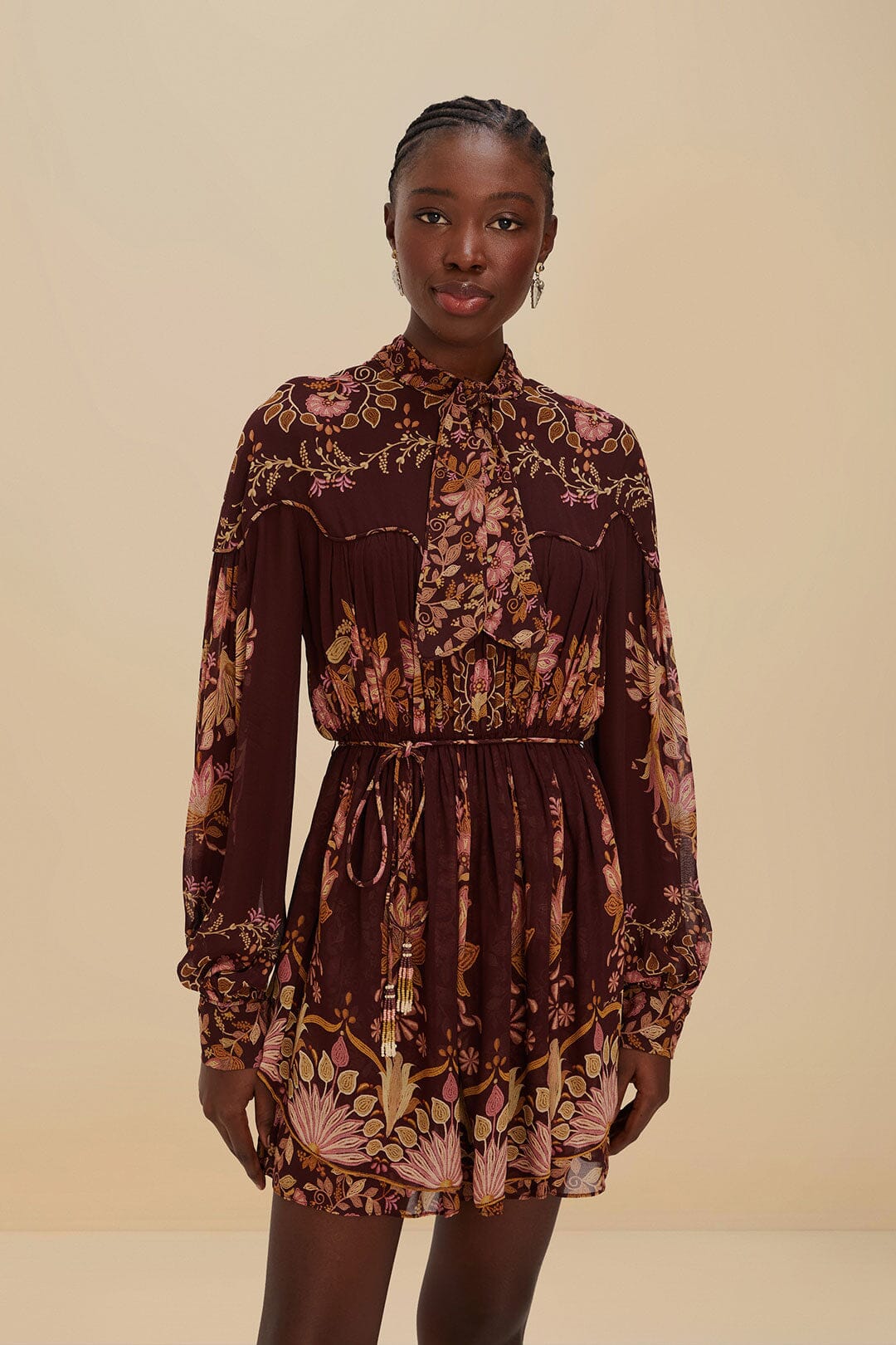 Burgundy Bella Knotted Neckline Mini Dress | FARM Rio Women