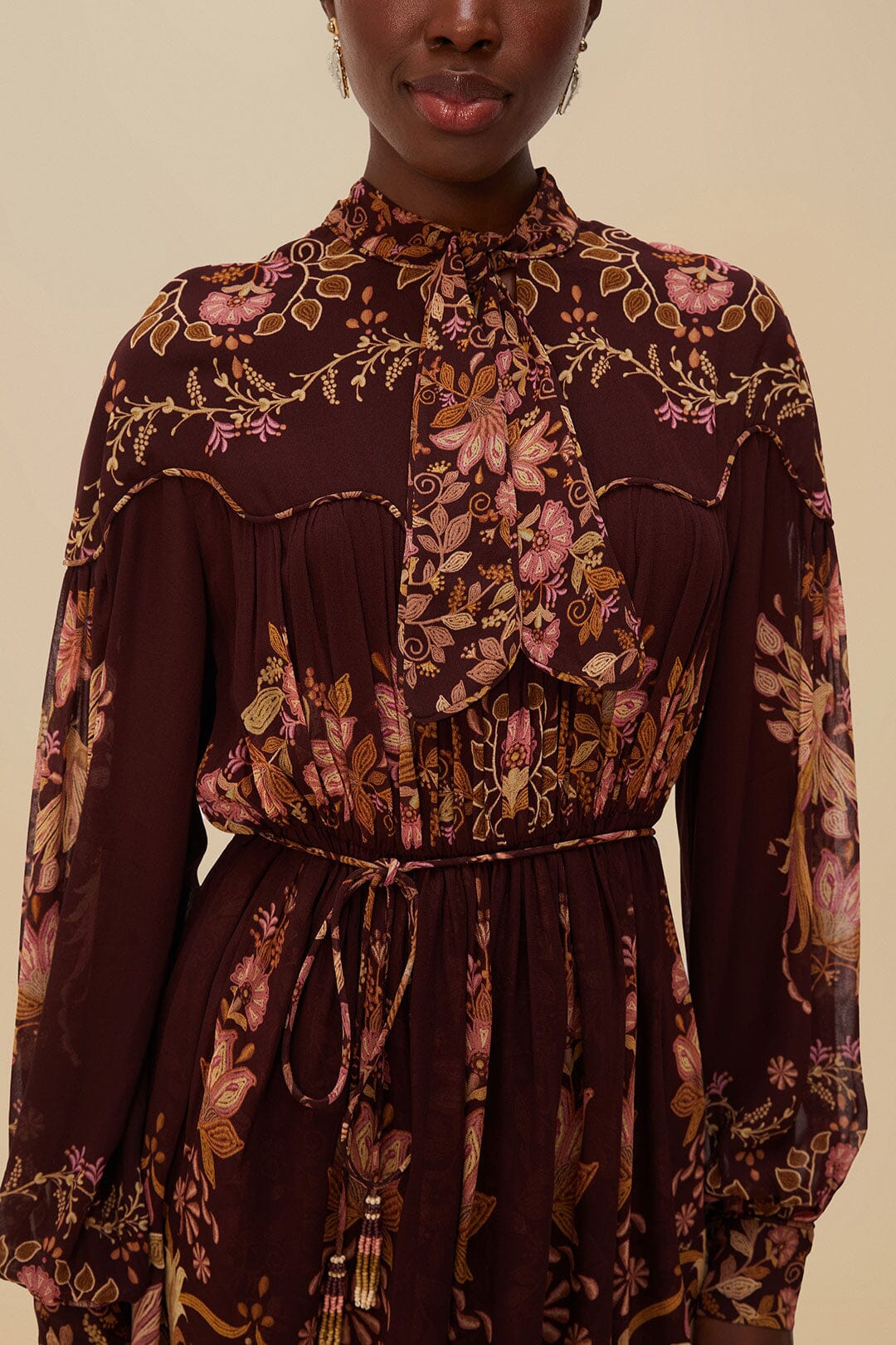 Burgundy Bella Knotted Neckline Mini Dress | FARM Rio Women