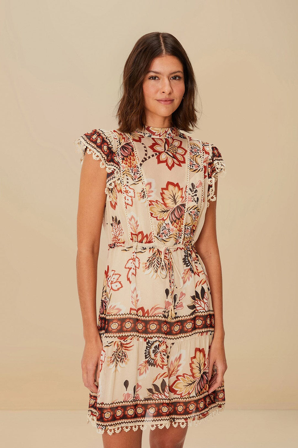 Sand Aura Floral Mini Dress | FARM Rio Women