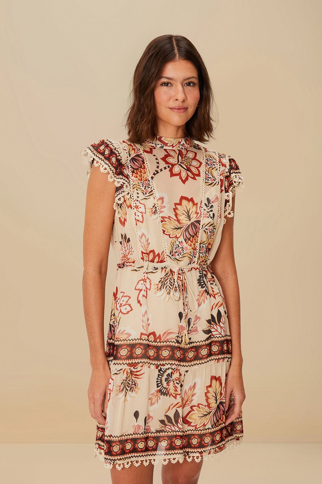 Sand Aura Floral Mini Dress | FARM Rio Women