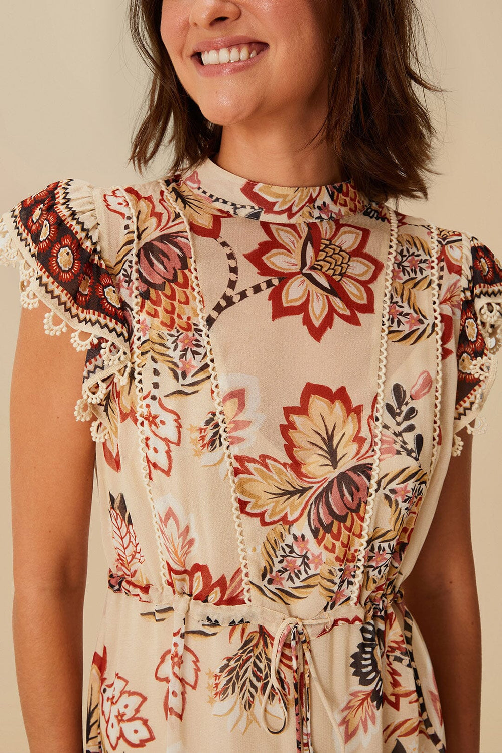 Sand Aura Floral Mini Dress | FARM Rio Women