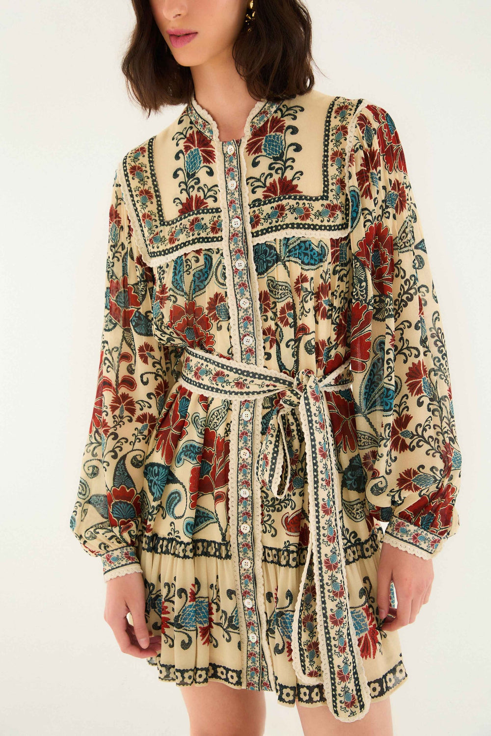Sand Francesca Long Sleeve Mini Dress | FARM Rio | FARM Rio Women