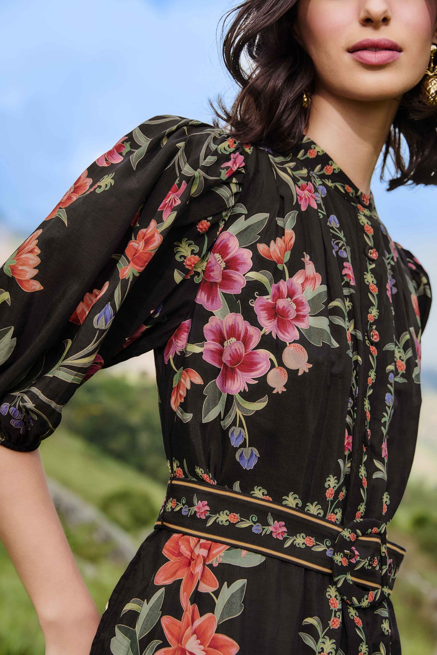 Black Belle Garden Lace Belted Mini Dress | FARM Rio | FARM Rio Women