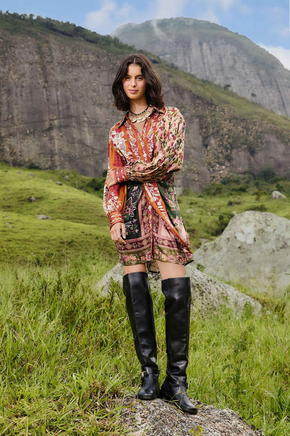 Mixed Winter Garden Lenzing™ Ecovero™ Viscose Mini Dress | FARM Rio | FARM Rio Women