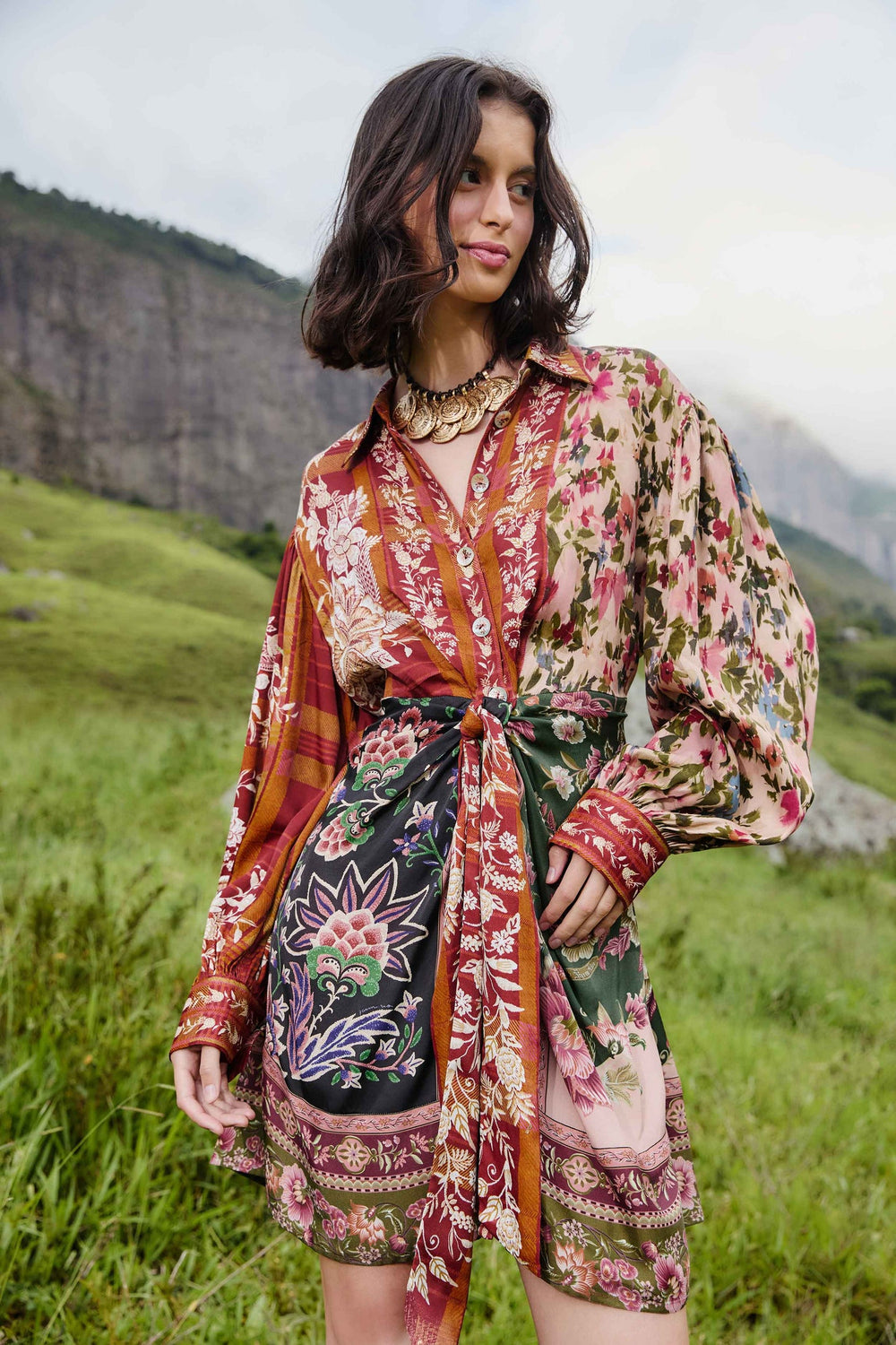 Mixed Winter Garden Lenzing™ Ecovero™ Viscose Mini Dress | FARM Rio | FARM Rio Women