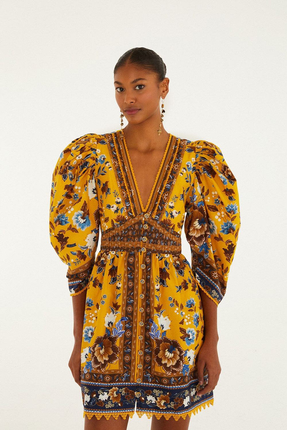 Yellow Flowering Garden Tree Mini Dress | FARM Rio | FARM Rio Women