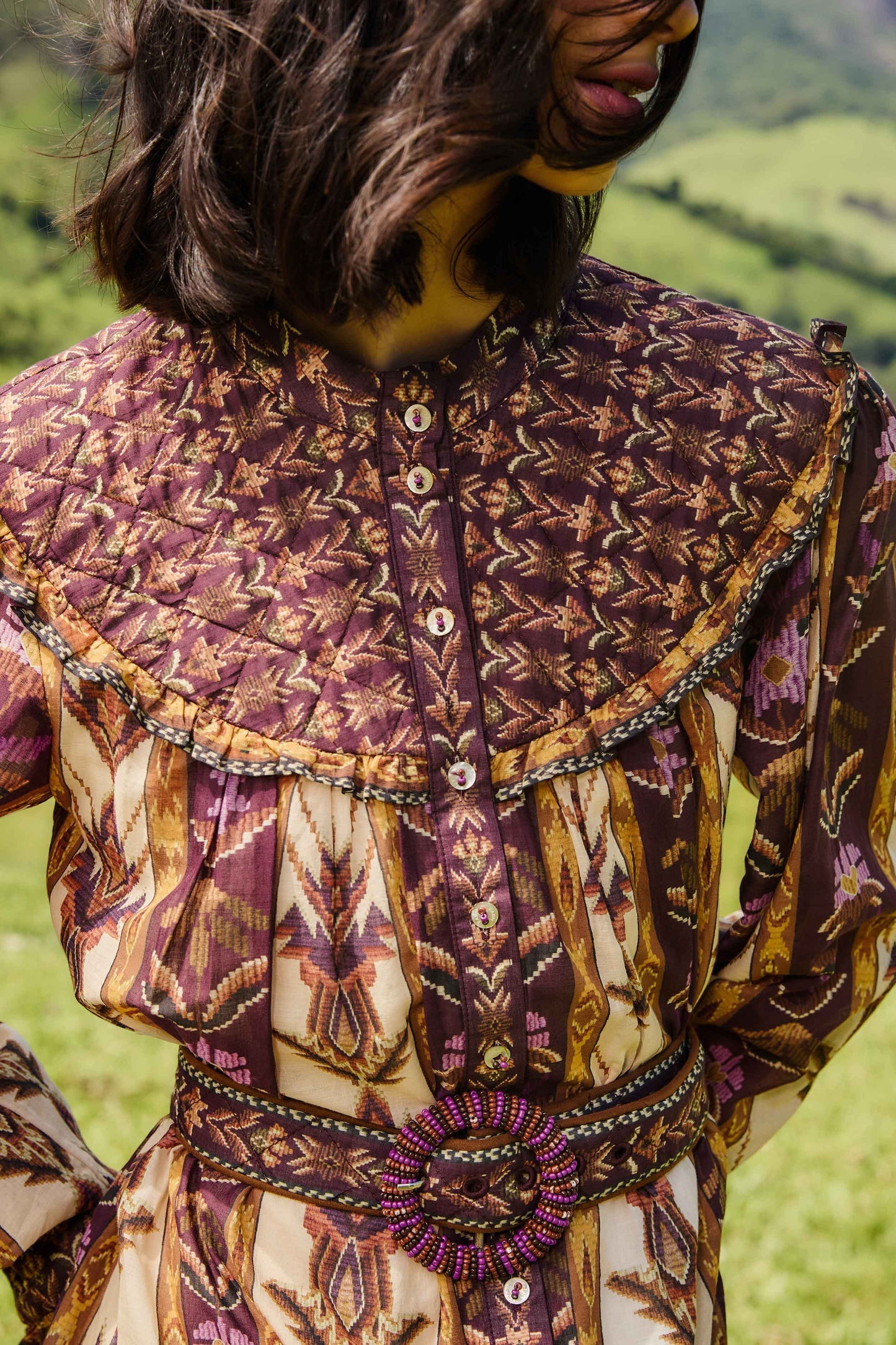 Sand Embroidered Tapestry Long Sleeve Mini Dress | FARM Rio | FARM Rio Women