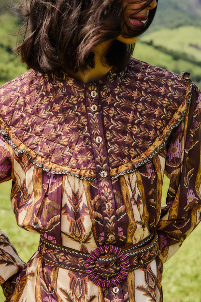 Sand Embroidered Tapestry Long Sleeve Mini Dress | FARM Rio | FARM Rio Women