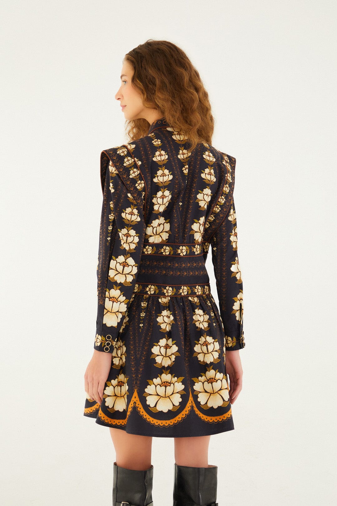 Black Embroidered Flowers Long Sleeve Organic Cotton Mini Dress | FARM Rio | FARM Rio Women
