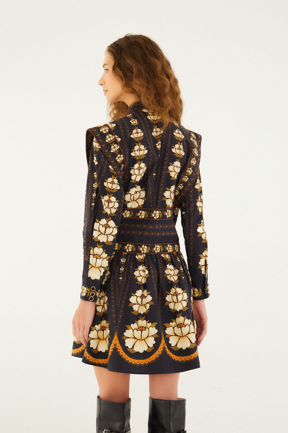 Black Embroidered Flowers Long Sleeve Organic Cotton Mini Dress | FARM Rio | FARM Rio Women