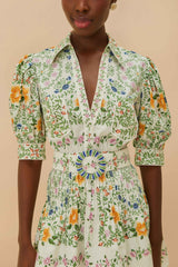 Off-White Folk Floral Short Sleeve Mini Dress | FARM Rio Women