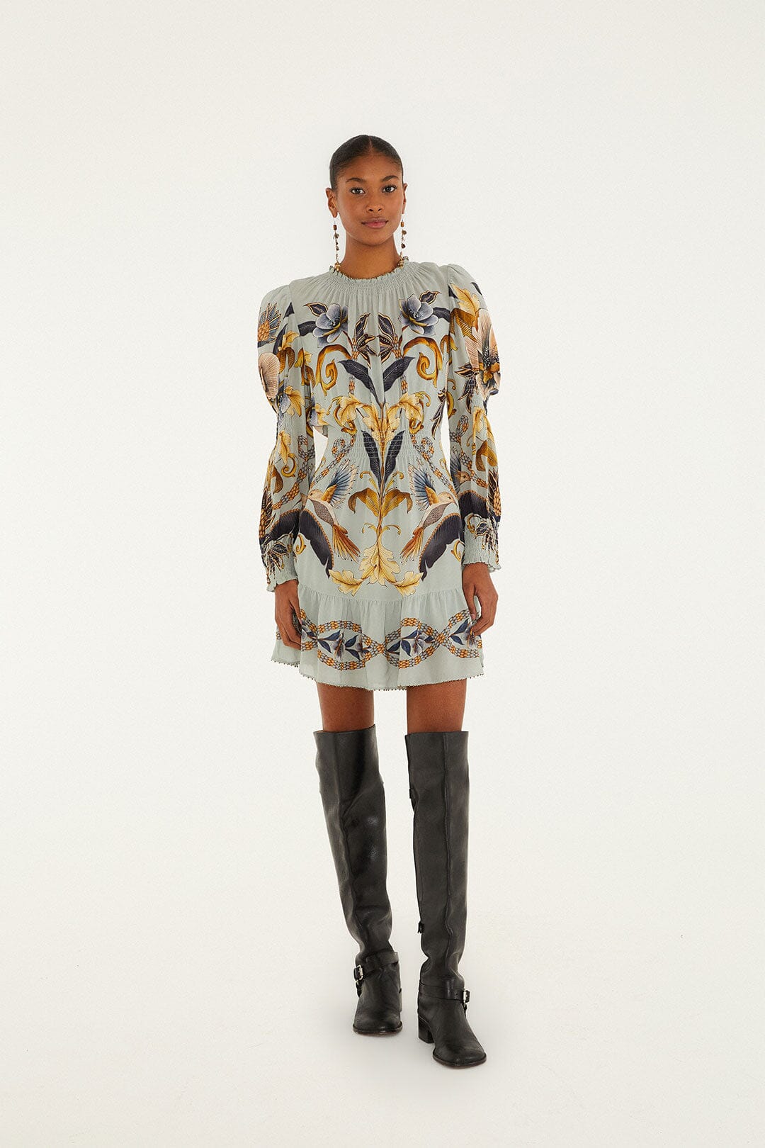 Blue Snake Garden Long Sleeve Mini Dress | FARM Rio | FARM Rio Women