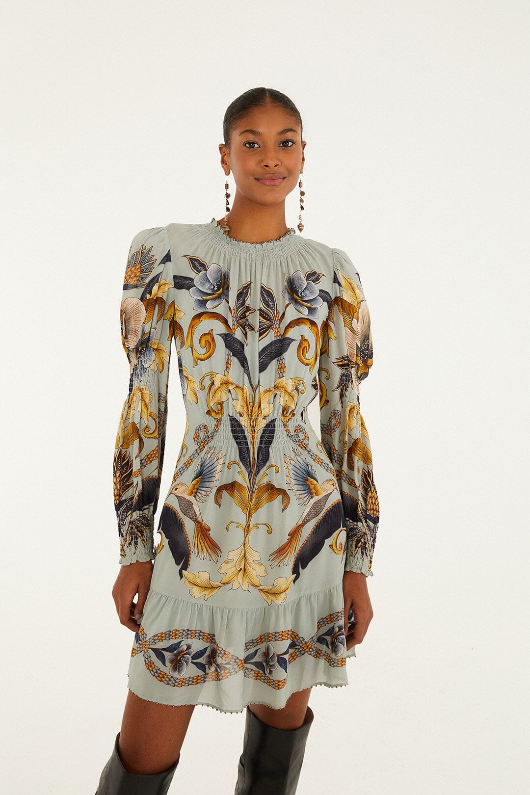 Blue Snake Garden Long Sleeve Mini Dress | FARM Rio | FARM Rio Women