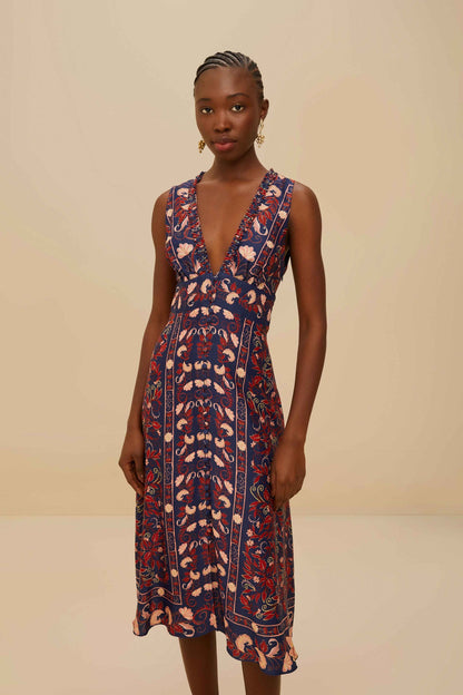 Blue Snake Garden Long Sleeve Mini Dress | FARM Rio Women