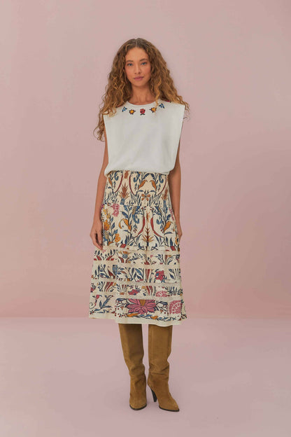 White Beaded Flowers T-Shirt | FARM Rio Women