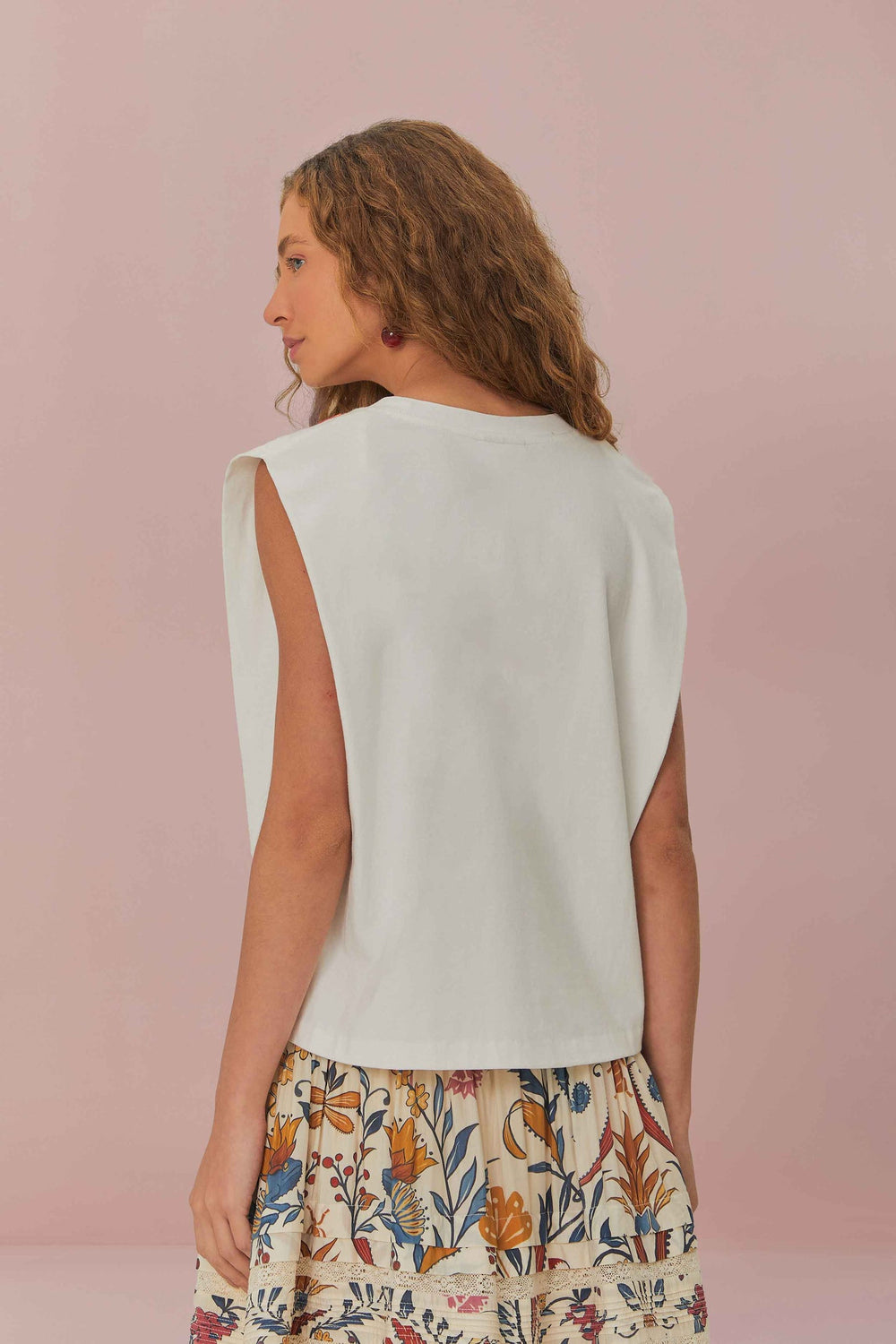 White Beaded Flowers T-Shirt | FARM Rio Women